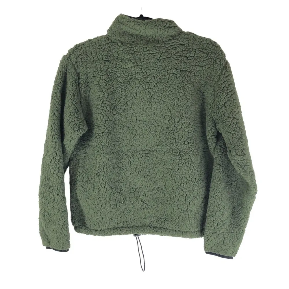 Derek Heart Womens Juniors Fleece Faux Fur Pullover 1/2 Zip Cinch Waist Green L - Image 2
