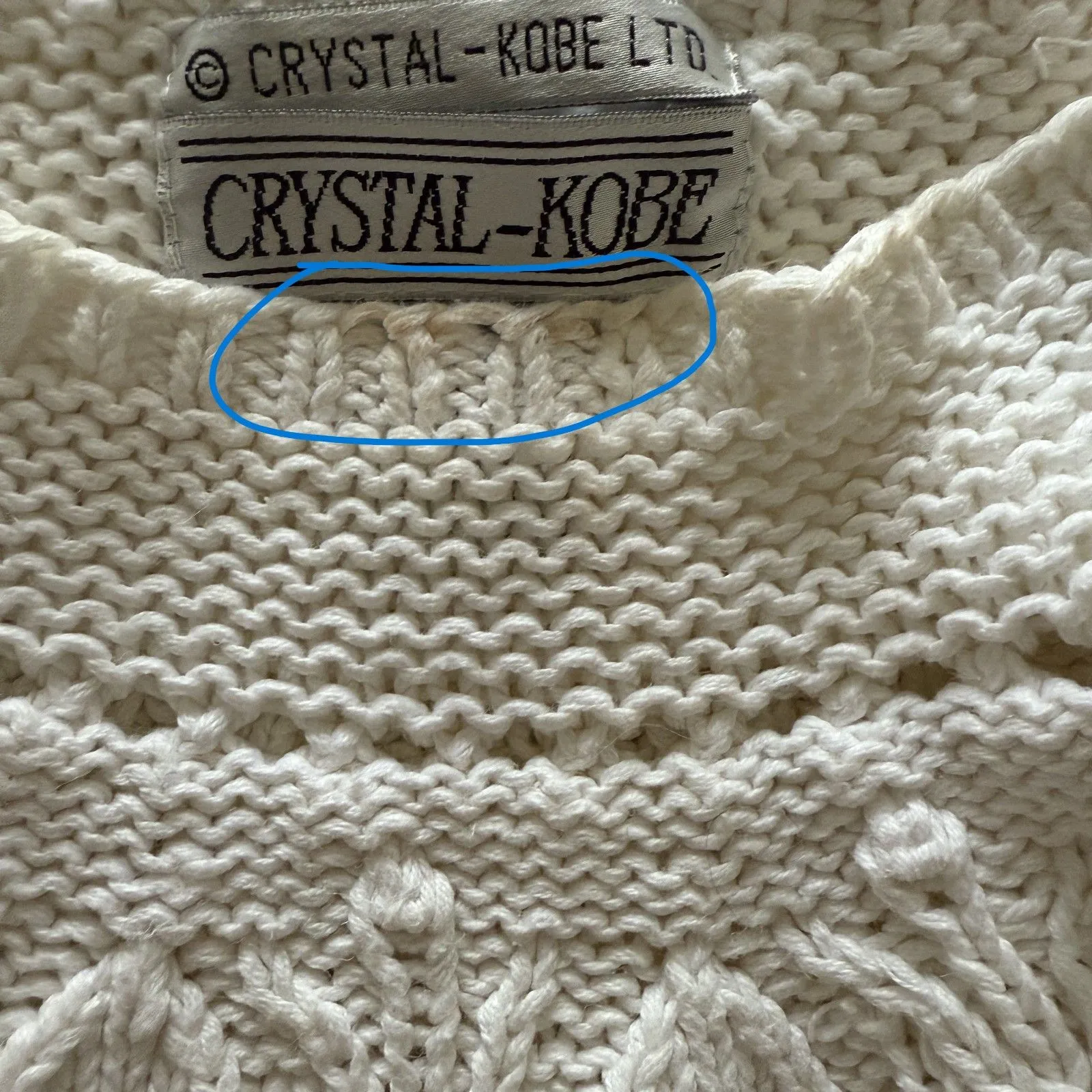 VTG Krystal Kobe Open 3D Knit Drop Shoulder Ribbed Hem Crewneck Sweater L (Stain Size L - Image 8