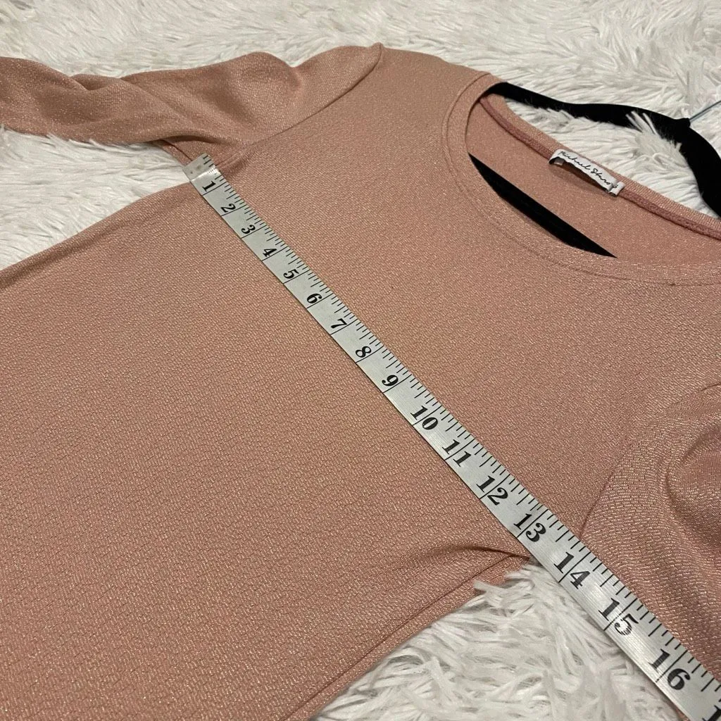 Michael Stars Dora Shine 3/4 Sleeve Tee in Rose Gold Shimmer OS - Image 3