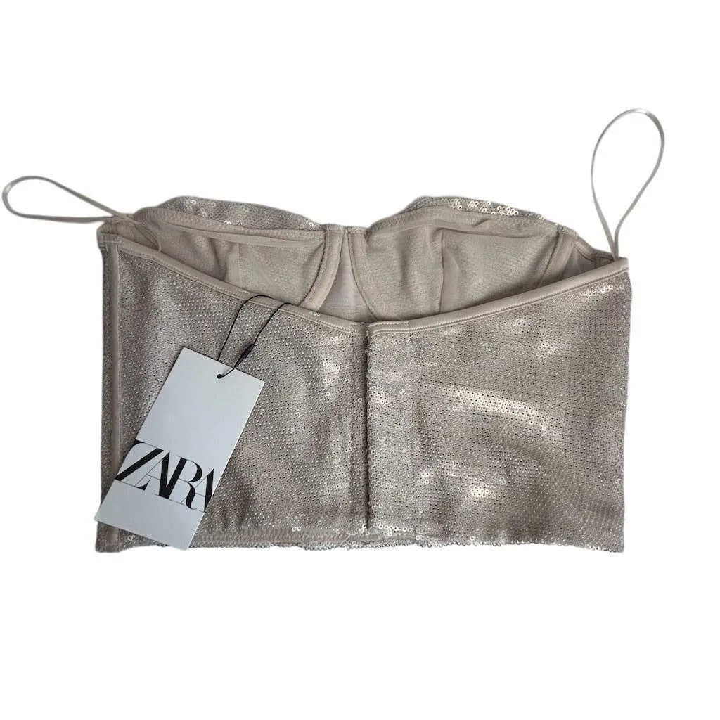 Zara Women's Gold Sequin Corset Crop Top Blouse Size S Party Wear - Image 7