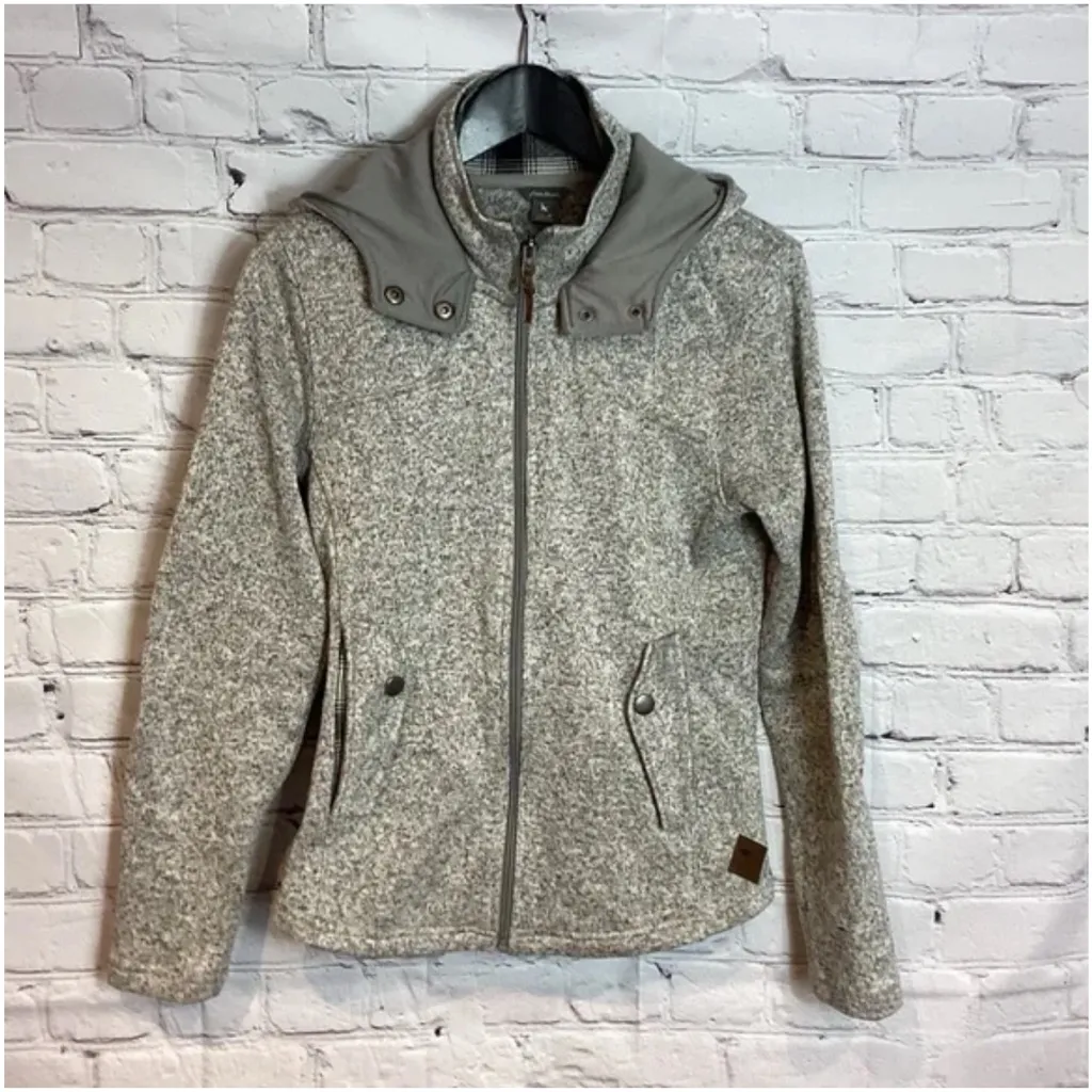 EDDIE BAUER ELBOW PATCHES HOODIE FLEECE SWEATER JACKET HEATHER GRAY SIZE MEDIUM - Image 5