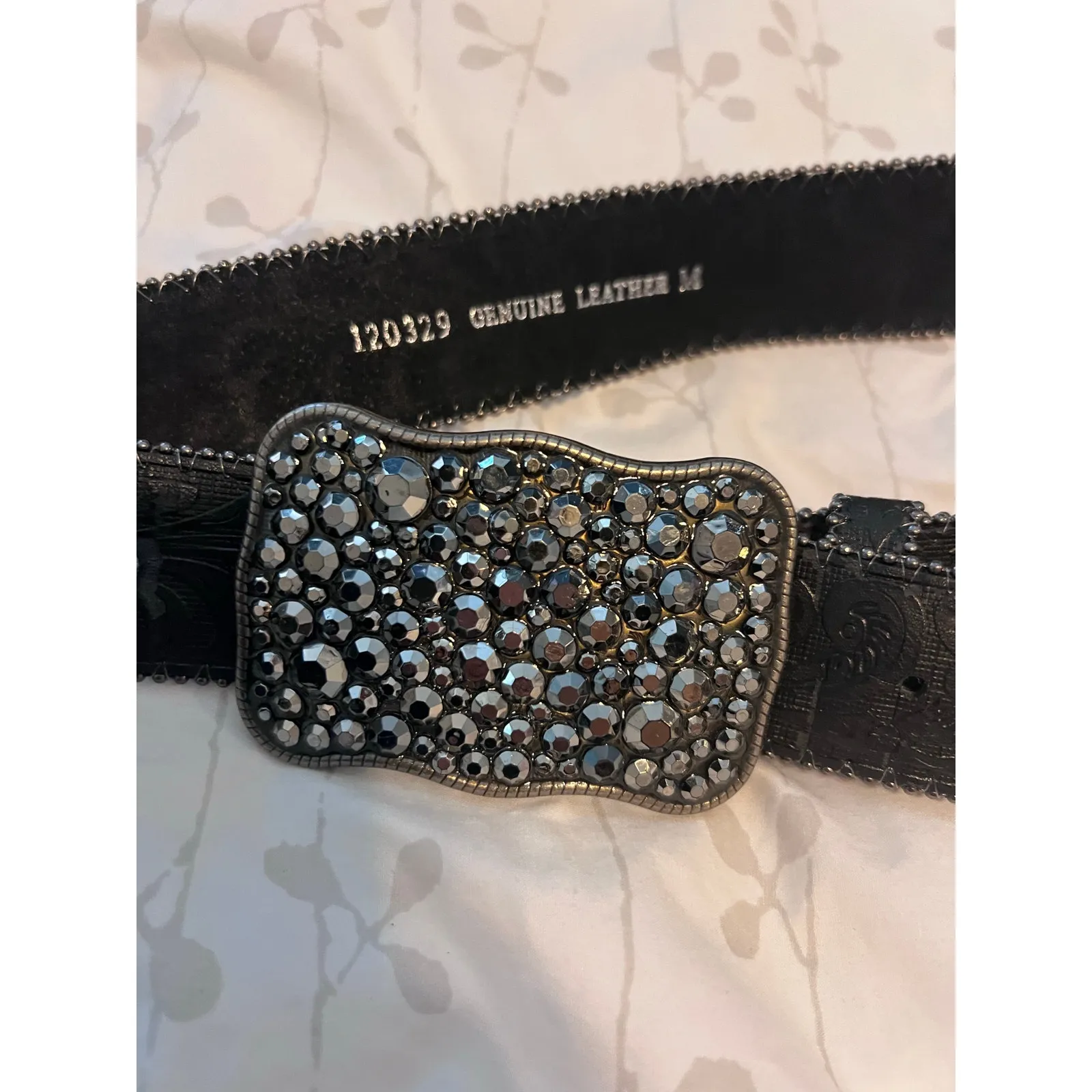 Genuine leather belt black size M women western Rodeo Cowgirl bling country - Image 7