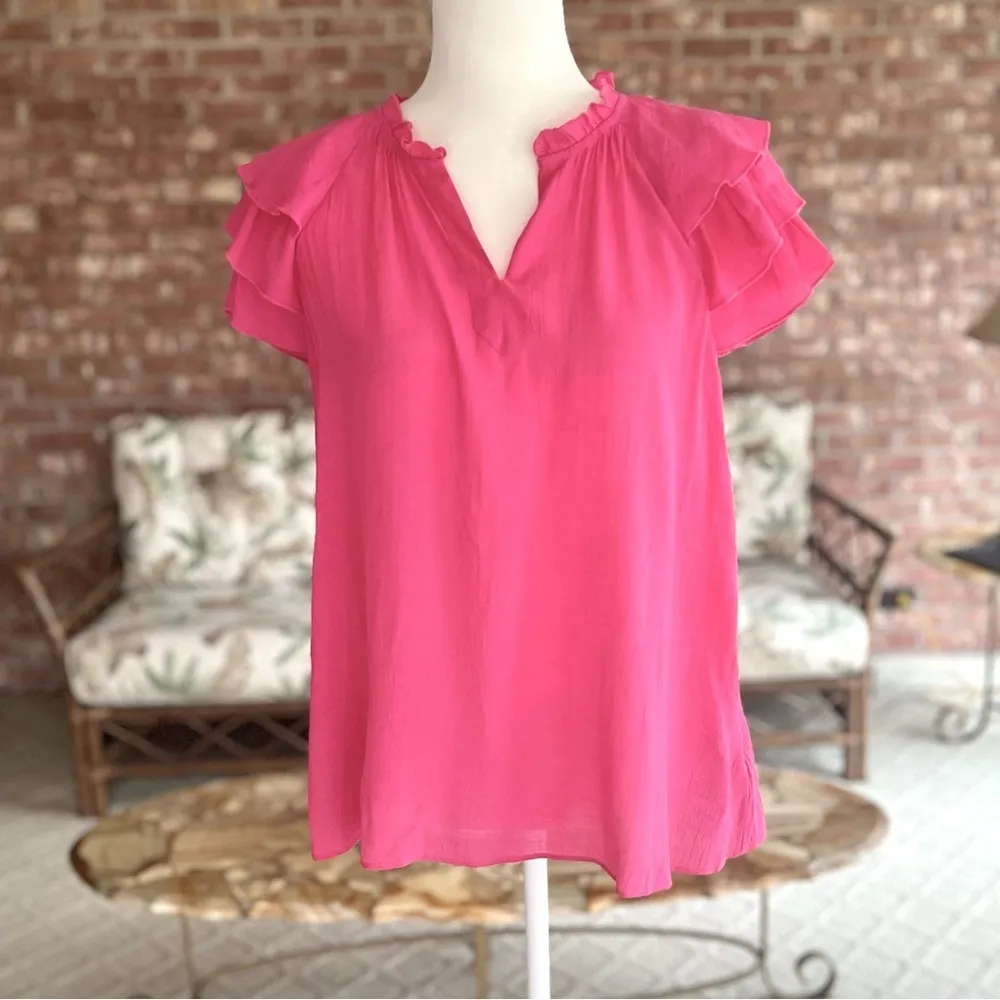 Nanette Lepore Pink Gauze Flutter Sleeve Top S - Image 2