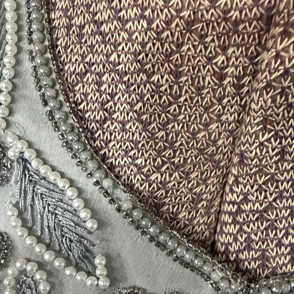 Papell Boutique Beaded Elegant Gray Silk Jacket - Image 9