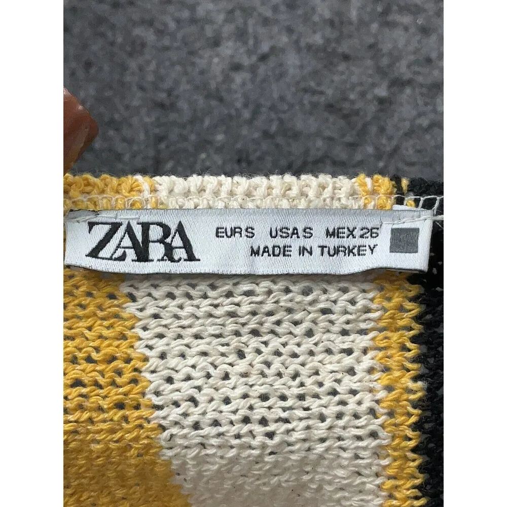 Zara Womens Small Crop Top Striped Vneck Rustic Halter Gold Sleeveless Crochet - Image 3