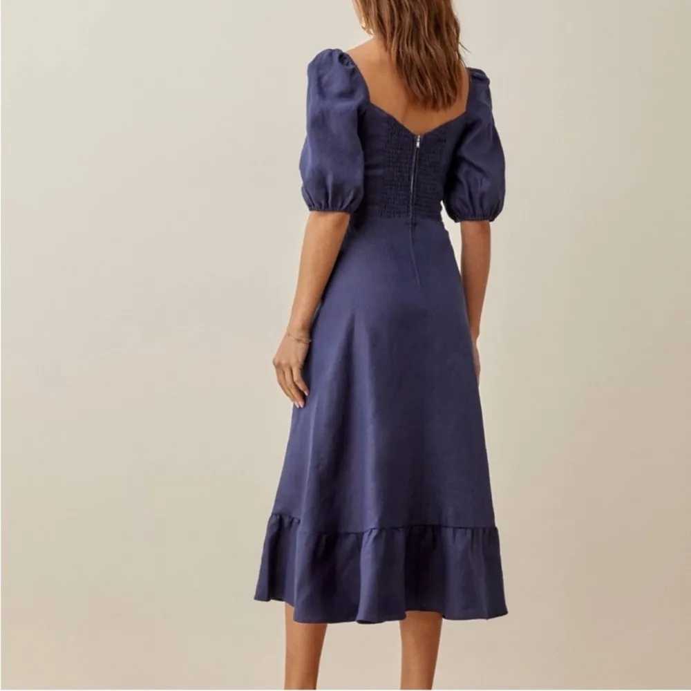 NWOT ANTHROPOLOGIE Reformation Belgium puff Sleeve Square Neck Linen midi Dress - Image 3