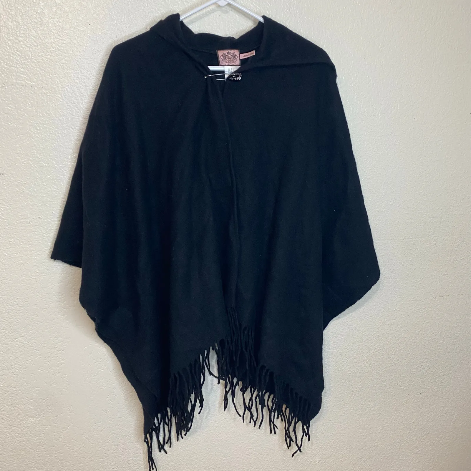 Vintage Juicy Couture Black 100% Wool Poncho W/ Fringe One Size - Image 2