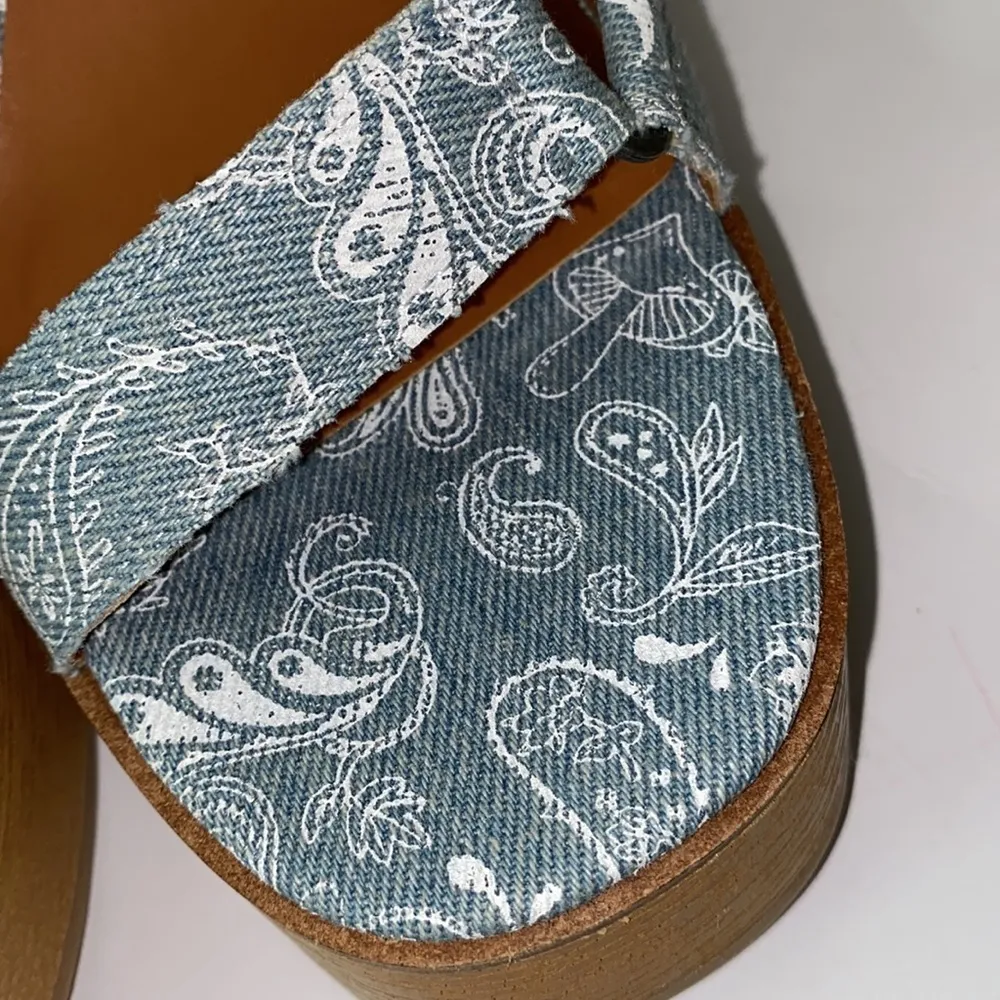 Lucky Brand sandals wedges Demmia acid denim hazy paisley NEW‎ size 10 mushrooms - Image 9