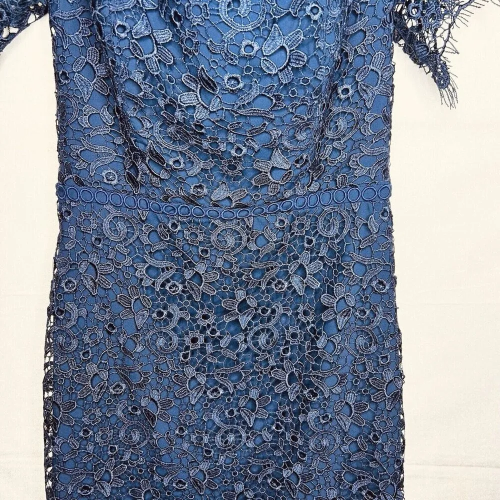 ML Monique Lhuillier Navy Off-Shoulder Lace Cocktail Dress Size 0 Worn Once - Image 7