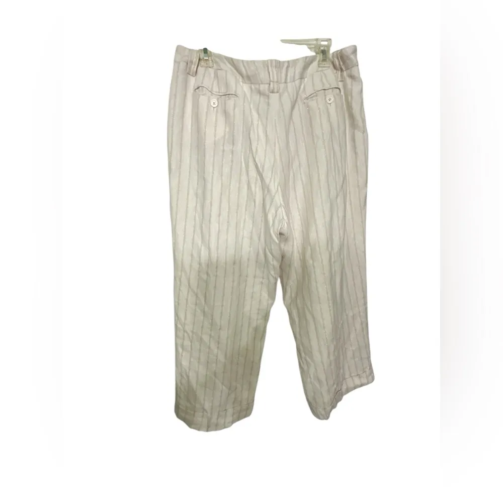 Larry Levine Beige Striped crop pants - Image 2