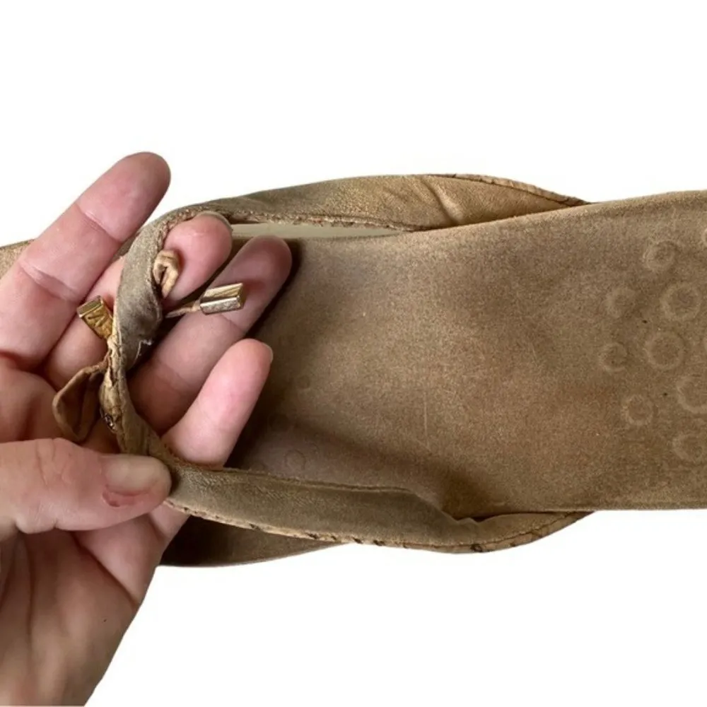 Bella Toe Post Sandal Flip FlopTan Cork Bow Thong size 10.5 - Image 6