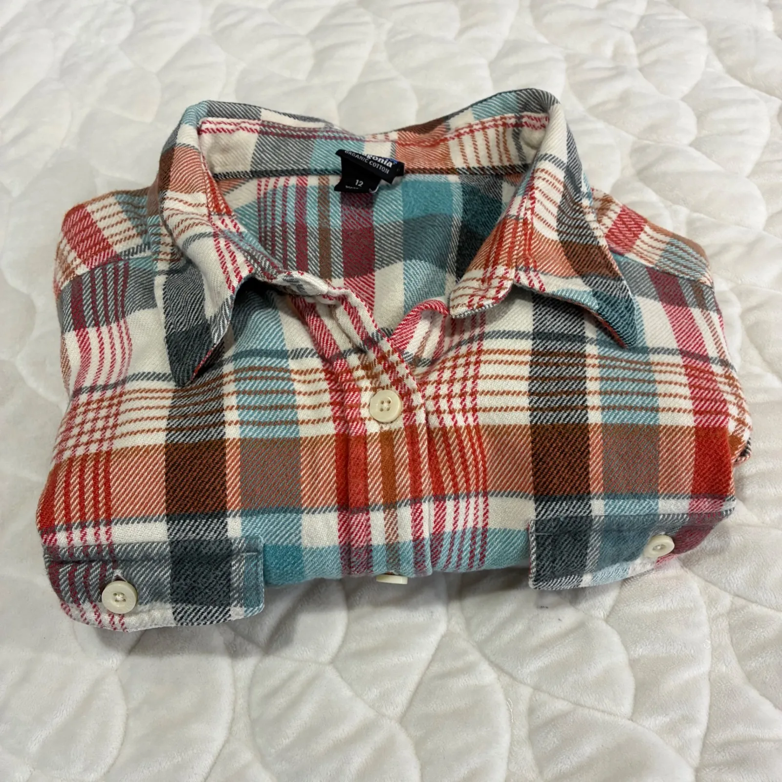 Patagonia Organic Cotton Flannel Shirt Women Size 12 Plaid LS Gorpcore Button Up - Image 7