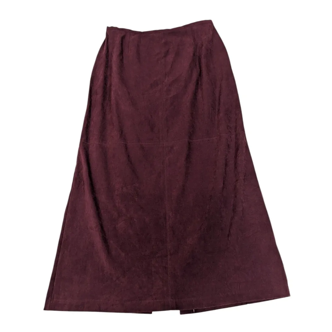 Y2K A-Line Faux Suede Midi Skirt Burgundy Brown Size 12 by Norton McNaughton - Image 2