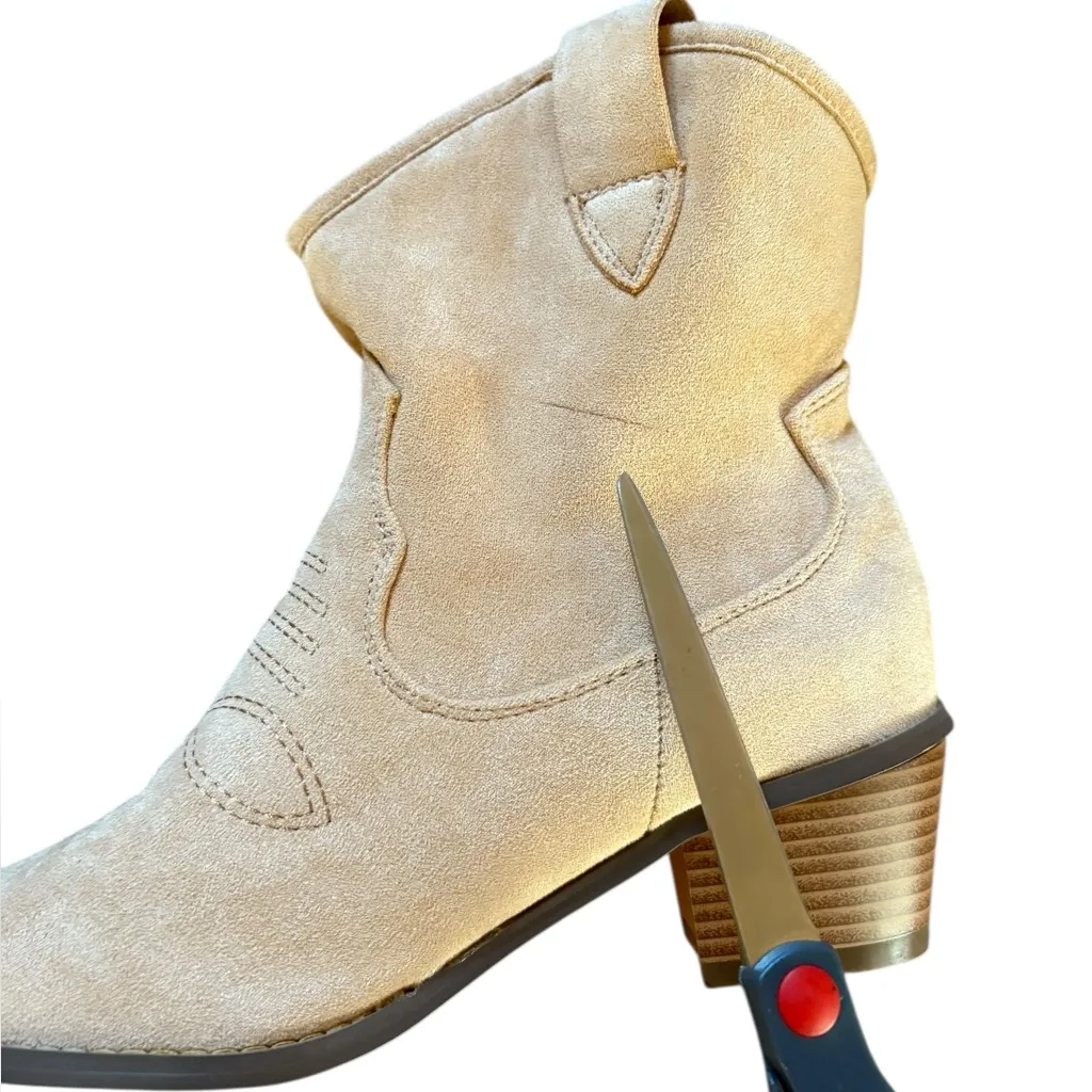 French Connection Carrie Boots Beige Western Vegan Suede Womens Size 7 - Image 10