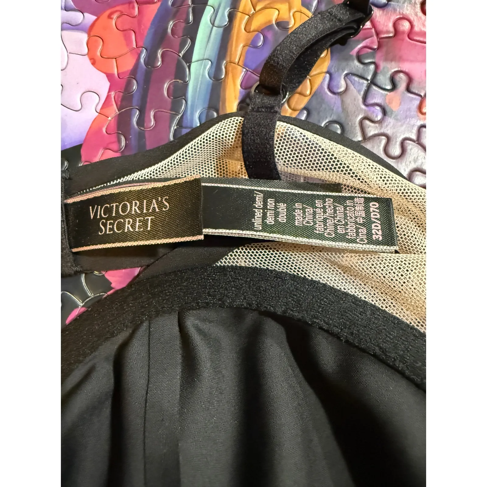 Victoria's Secret Unlined Demi Bra Black Sheer Mesh Wings Size 32D - Image 5