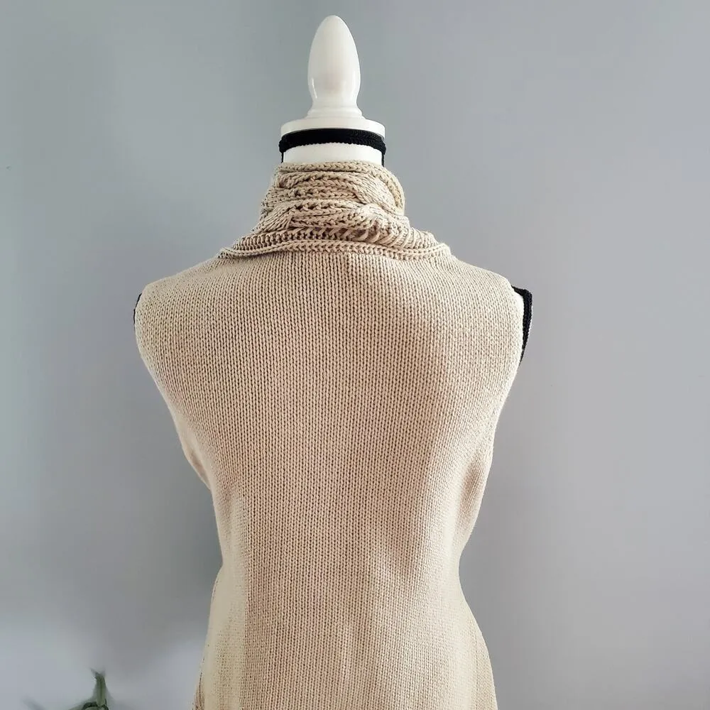 New York & Company Belted Cable Knit Sweater Vest M Tan Size M - Image 4