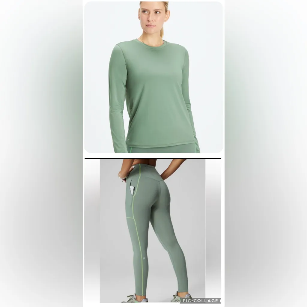 $140 Fabletics smoke green phoenix long sleeve and trinity high waited leggings - Image 2