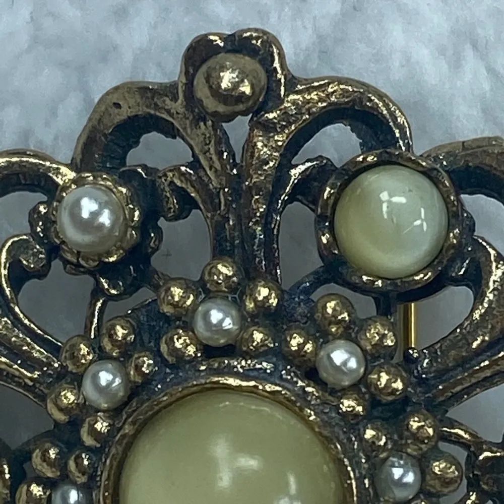 Faux Pearl Gemstone Filagree Metal Jewelry Pin Brooch Vintage Statement - Image 7