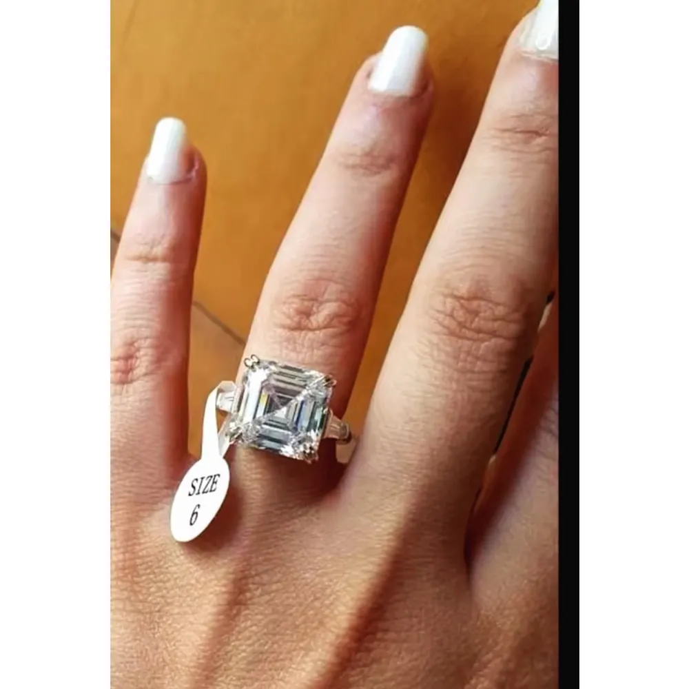 NWT 5Ct‎ Asscher Cut Platinum Plated S925 Synthetic Diamond Ring, Size 10 - Image 10