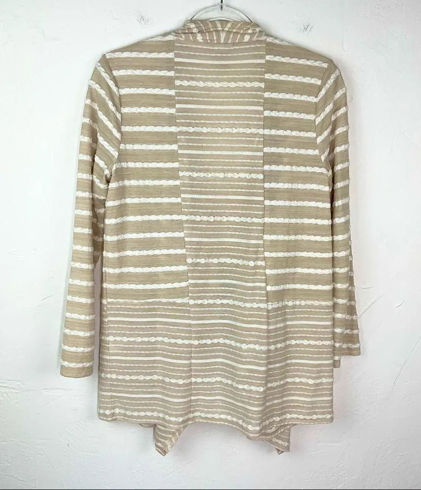 Chico's  Beige White Striped Open Front Long Sleeve Cardigan Small - Image 4