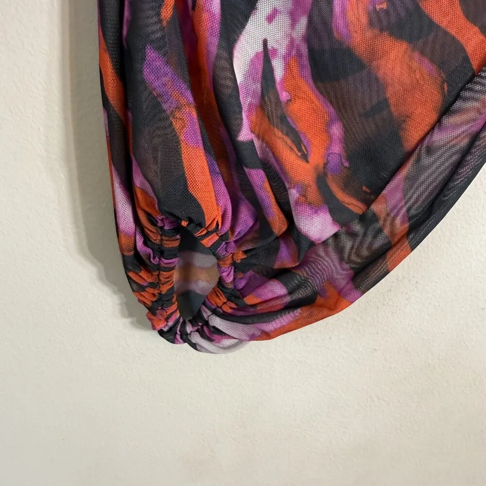 ASOS Zebra Print Plunge Long Sleeve Mini Dress Women's 10 Going Out Party Ruched - Image 7