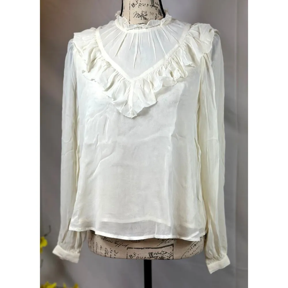 Joes Jeans The Bailey Pleated Blouse Ivory size XS - Image 3