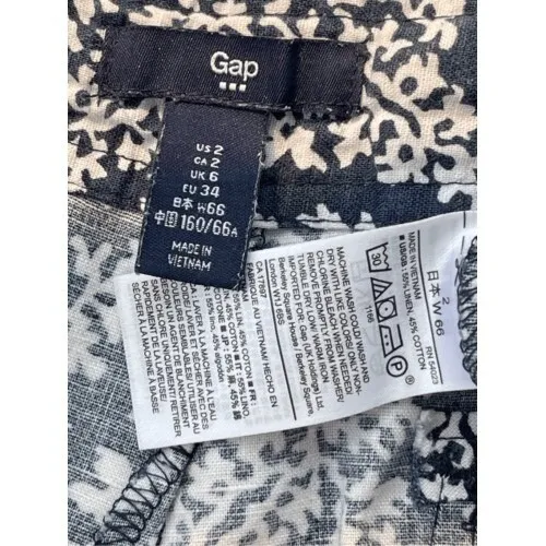 T7 Gap Women Black White Paisley Print Shorts Size 2 Linen Blend Casual - Image 2