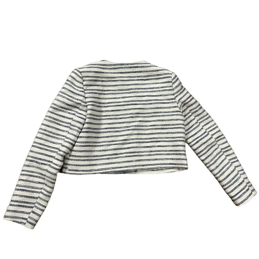 CROPPED GOLD BUTTON TEXTURED BLAZER BLUE / WHITE BLOGGER FAVE Small - Image 4