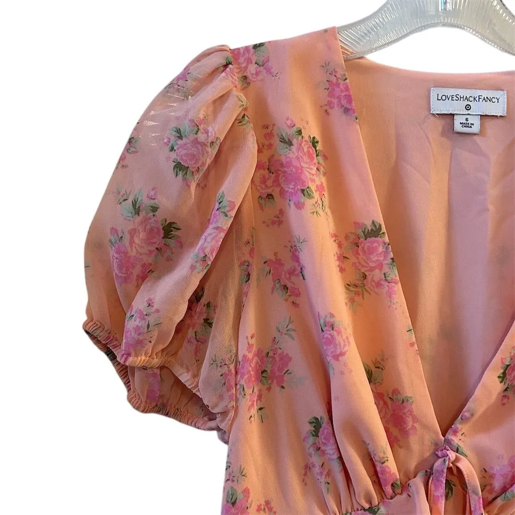 LoveShackFancy Pink Floral Ruffled Midi Dress Size 6- flaw - Image 2