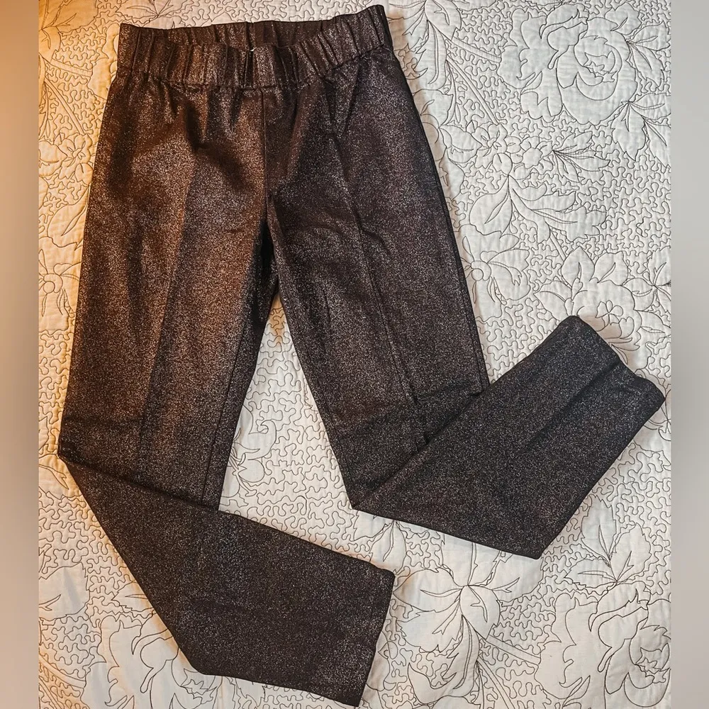 Soft Surroundings Black Silver Metallic High Rise Elastic Pull On Pants Sz S - Image 2