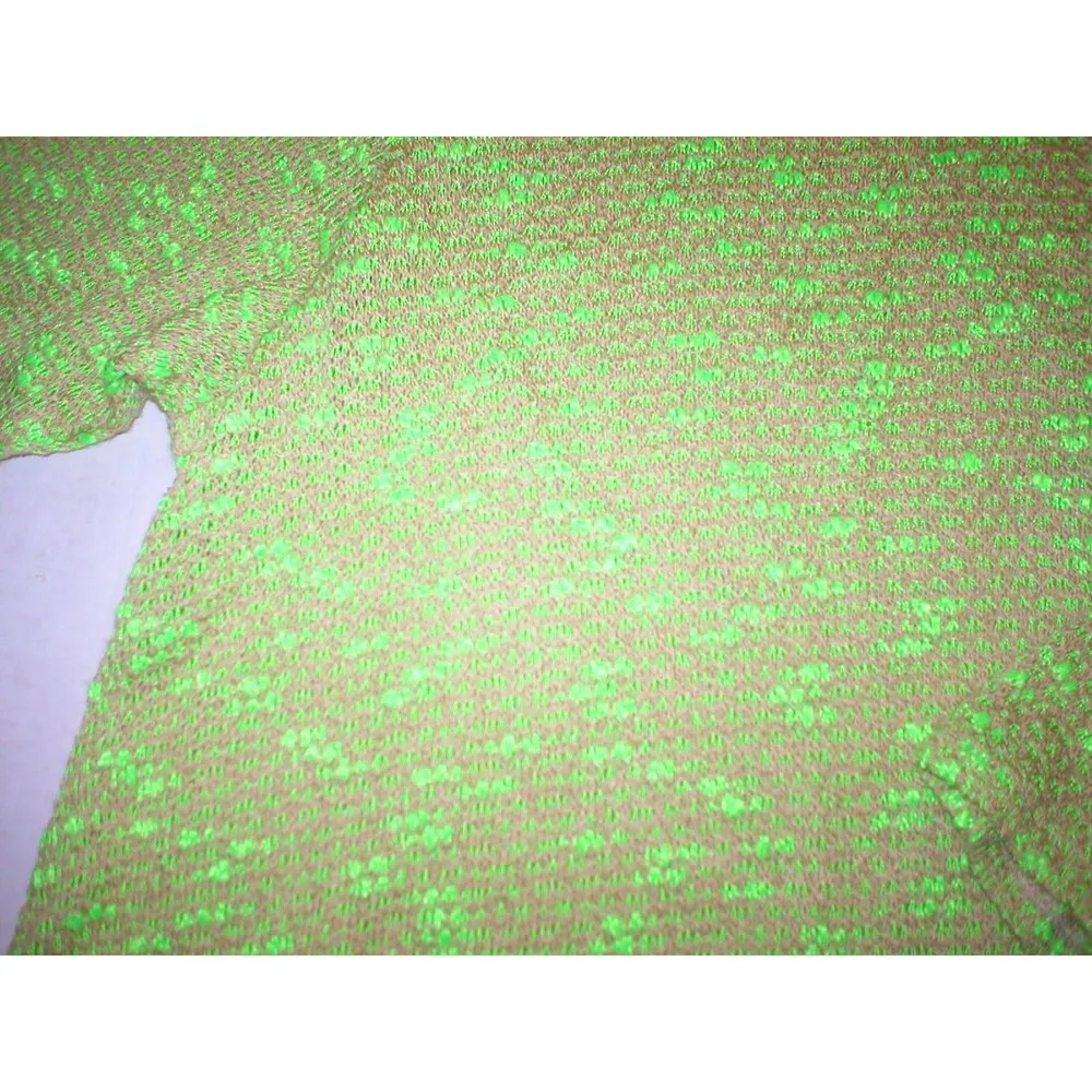 New Womens HIP Sweater Bright Green Tan Knit Soft Sleeves Small S Made in USA - Image 3