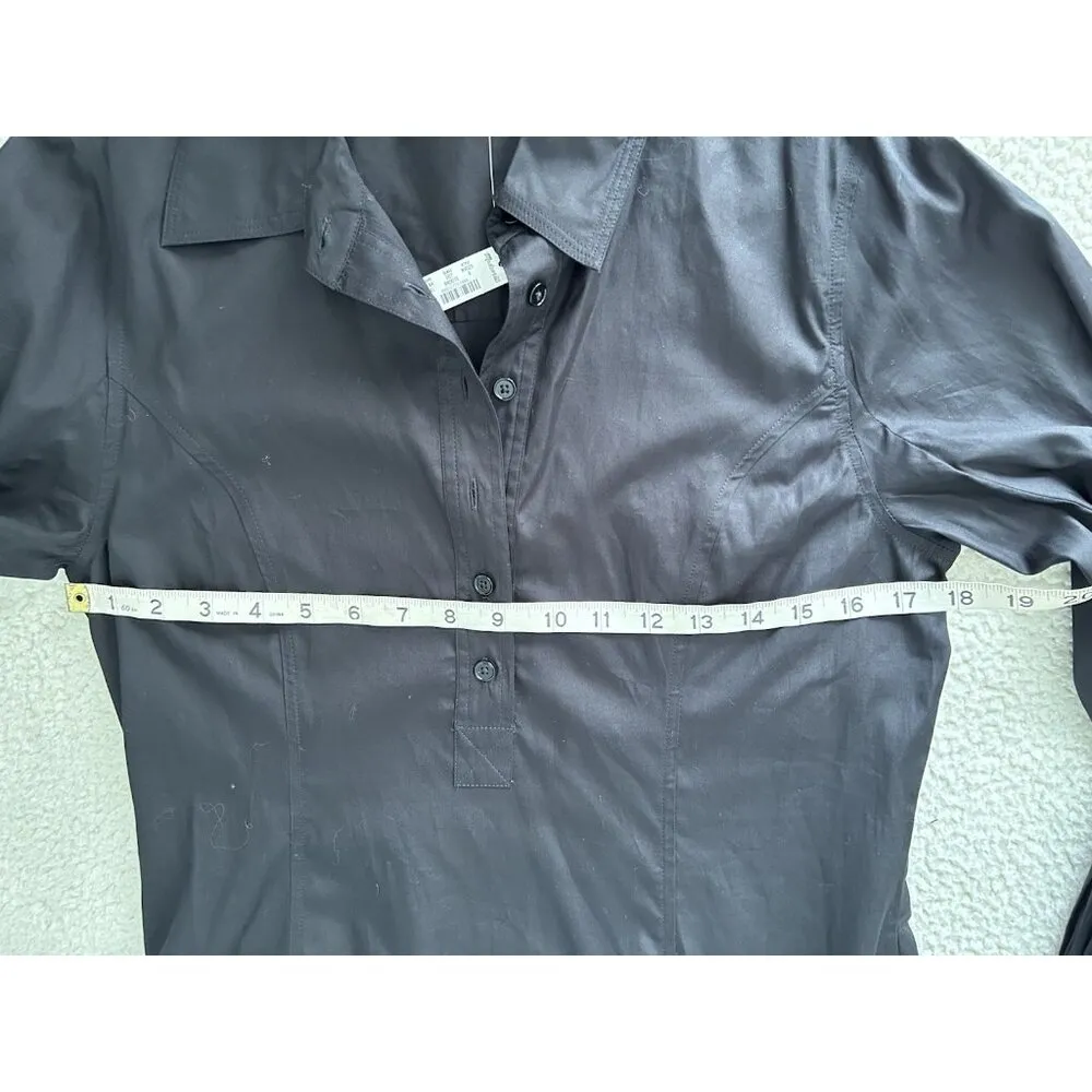 Madewell $138 Seamed Long-Sleeve Mini Shirtdress in Poplin Black Size 6 NV025 - Image 12