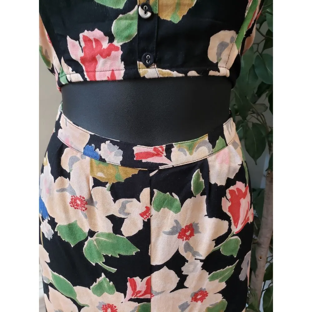 Kimchi Blue Jumpsuit Womens Size 4 Black Floral Rayon Cutout Wide Leg Back Zip - Image 10