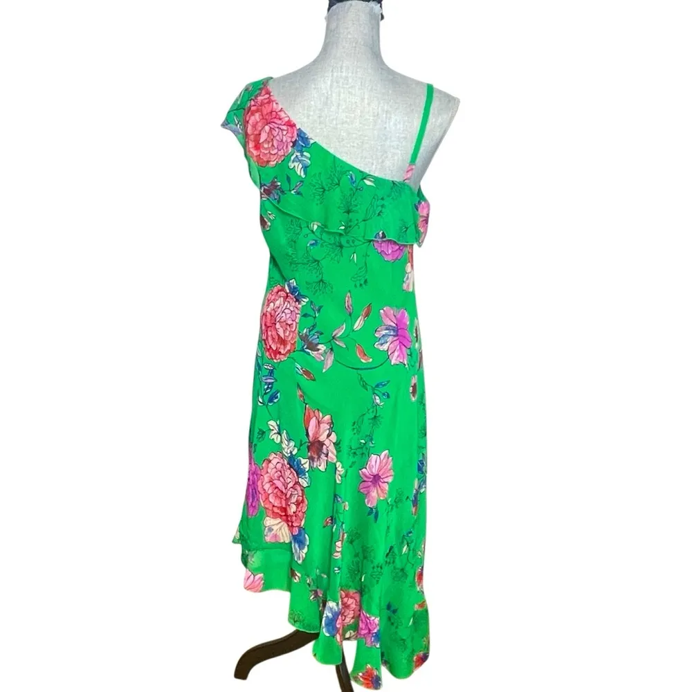 Roz & Ali Green One Shoulder Dress Sz 14 Asymmetrical Floral Spring Wedding - Image 4
