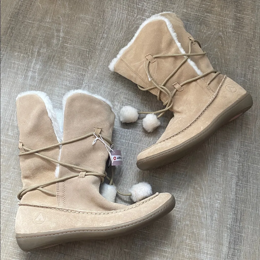 Airwalk Pipkin Natural Khaki Suede Leather Faux Fur Lined Boots Womens 10 Winter - Image 3