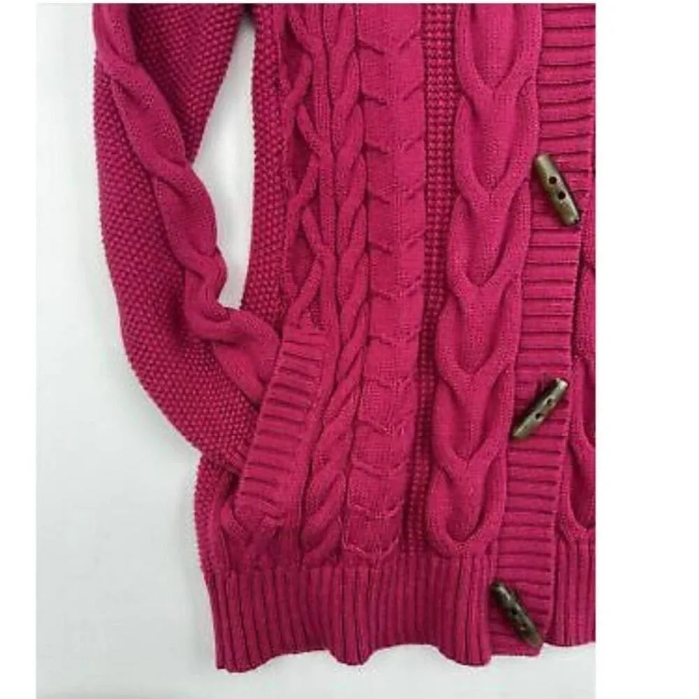 L.L. Bean high neck Cardigan Cable Knit Toggle Buttons Fucshia size small - Image 5