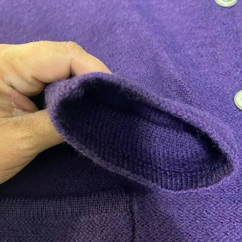 Karen Scott Pure Wool Purple sweater cardigan‎ shoulder pads buttons Size L - Image 12