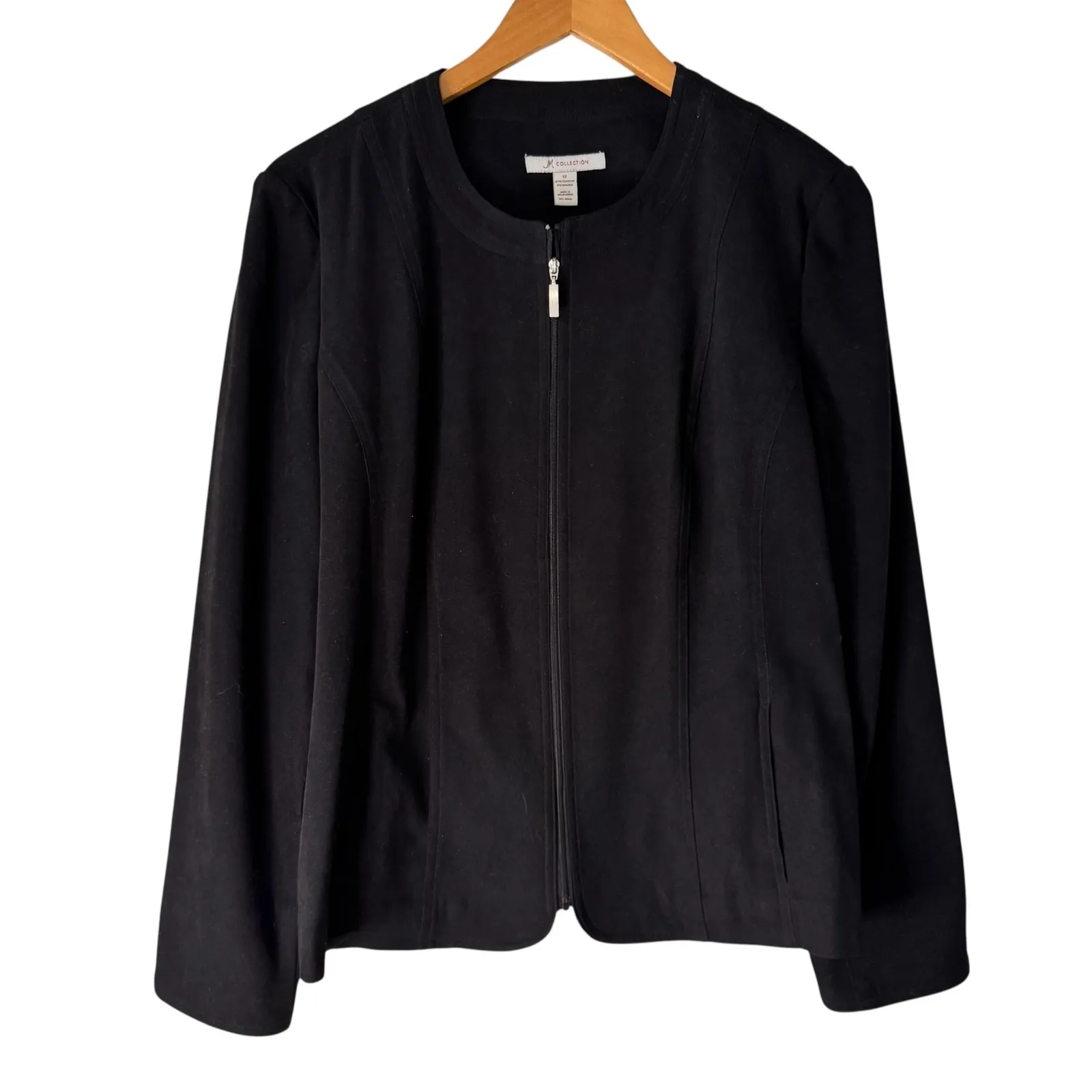 JM Collection Womens Black Zip Front Collarless Jacket Blazer Size 12 - Image 8