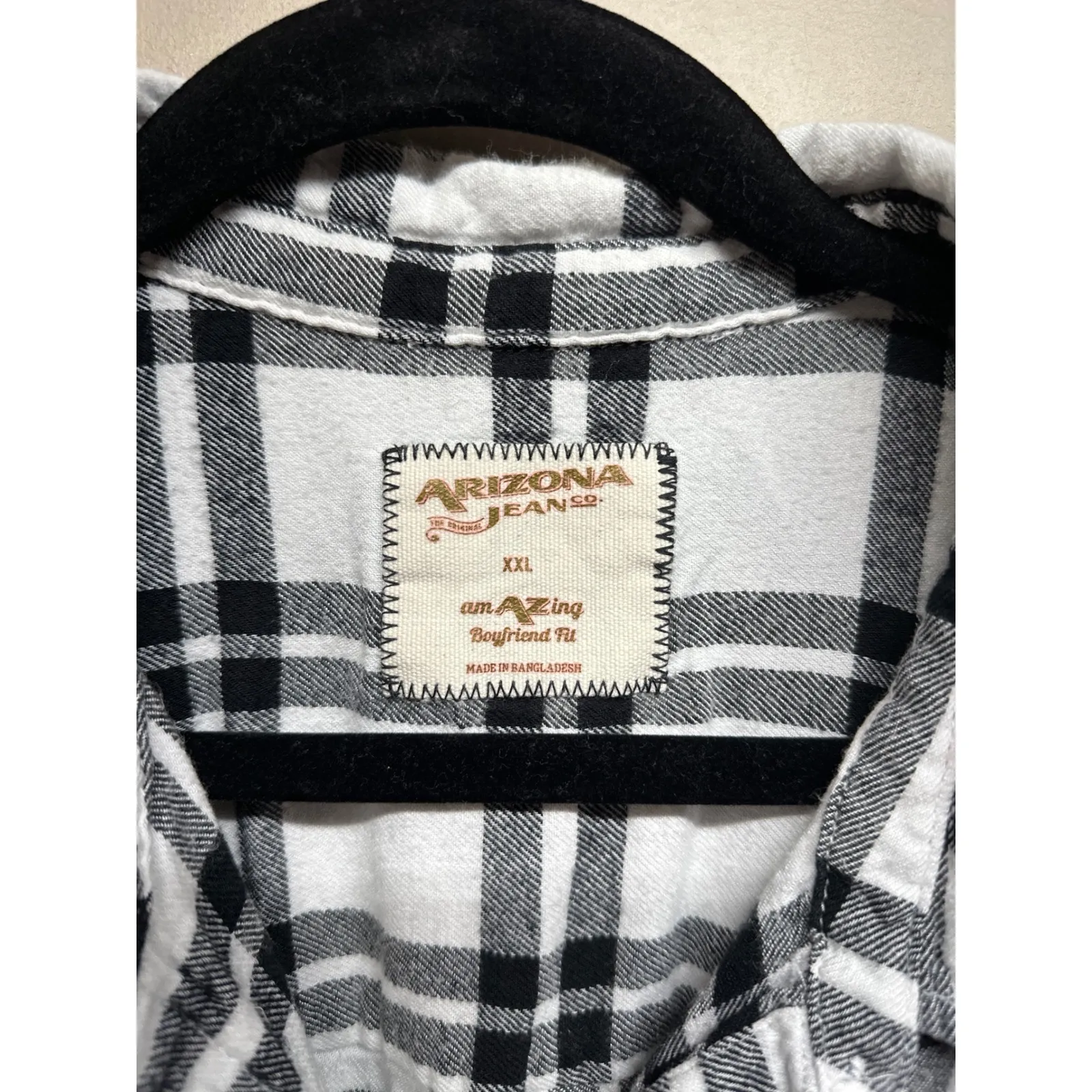 ARIZONA JEANS CO Womens XXL Plaid Cold Shoulder Button Up Shirt Boyfriend Fit White - Image 4