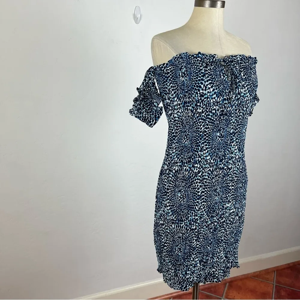 Free People Hot To Trot Smocked Mini Dress in Blue - Image 3