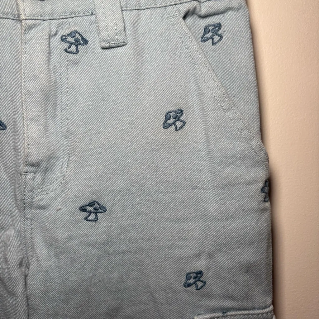 Pacsun Womens XS Blue Baggy Carpenter Mushroom Novelty Cargo Pants Embroidered - Image 6