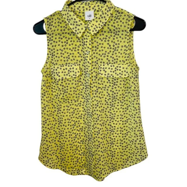 CAbi 5348 Yellow Daisy Sleeveless Button Down Top Floral Print Casual Work Sz S‎ - Image 2