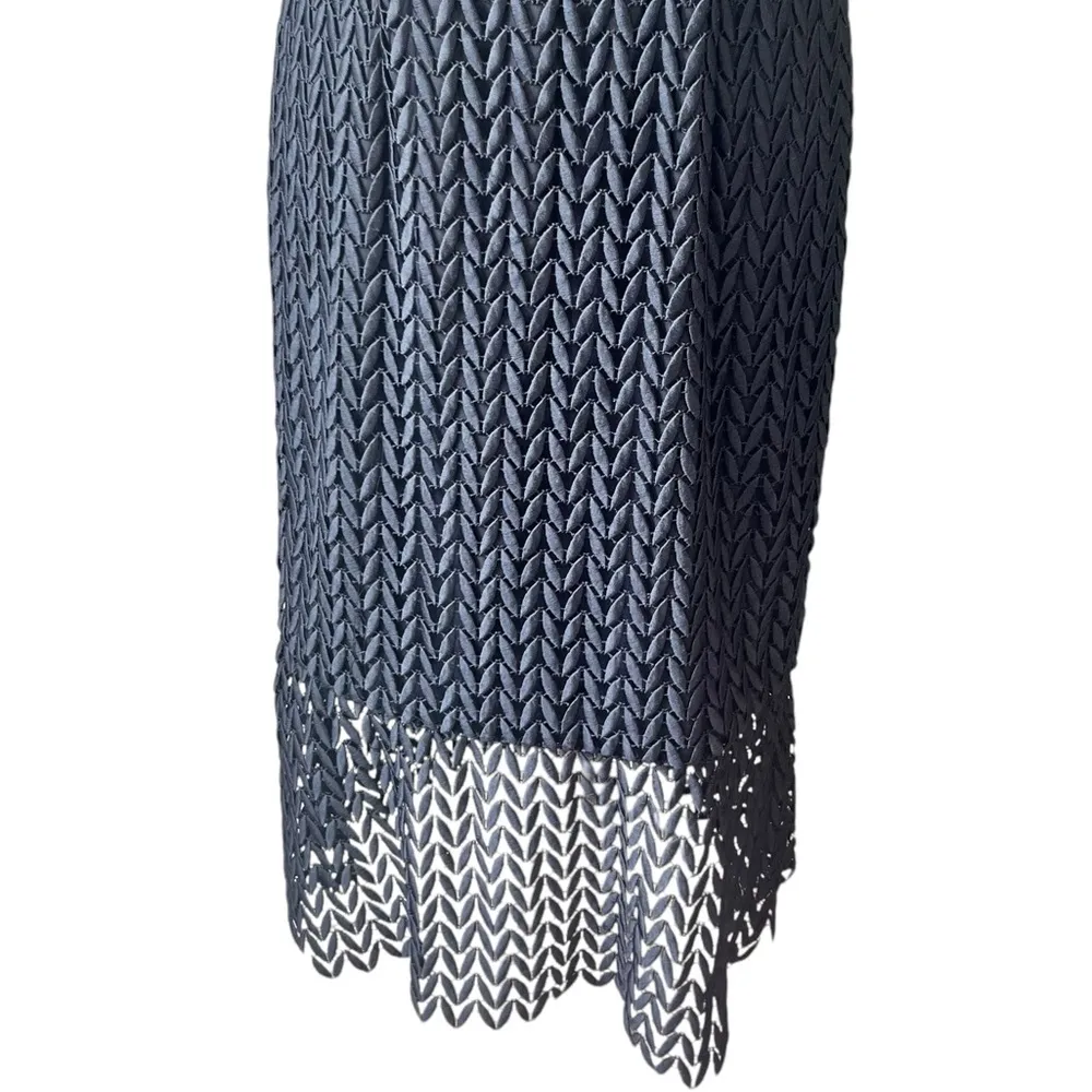 Kay Unger TATUM Black Lace Floral Petals Short Sleeve Midi Cocktail Dress - Image 4