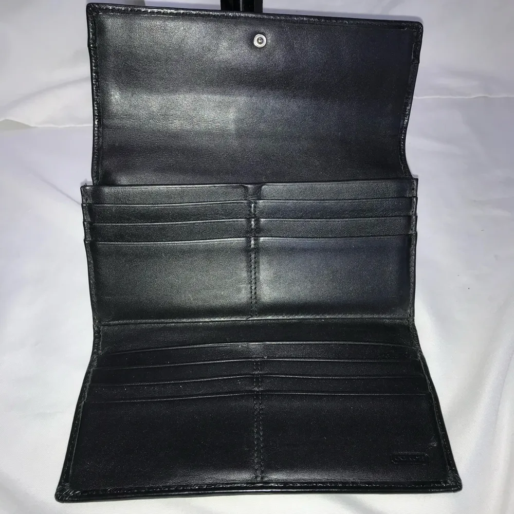 Coach Monogram Pleated Jacquard Gray & Black Canvas and Leather Long Wallet - Image 8