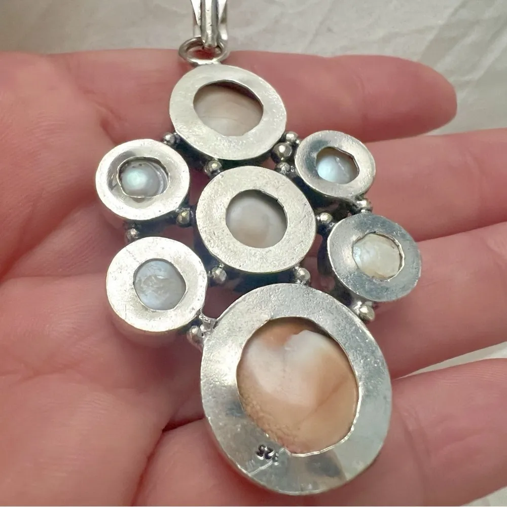 925 Sterling Silver Shiva Eye Shell & Pearl Necklace womens Jewelry - Image 6