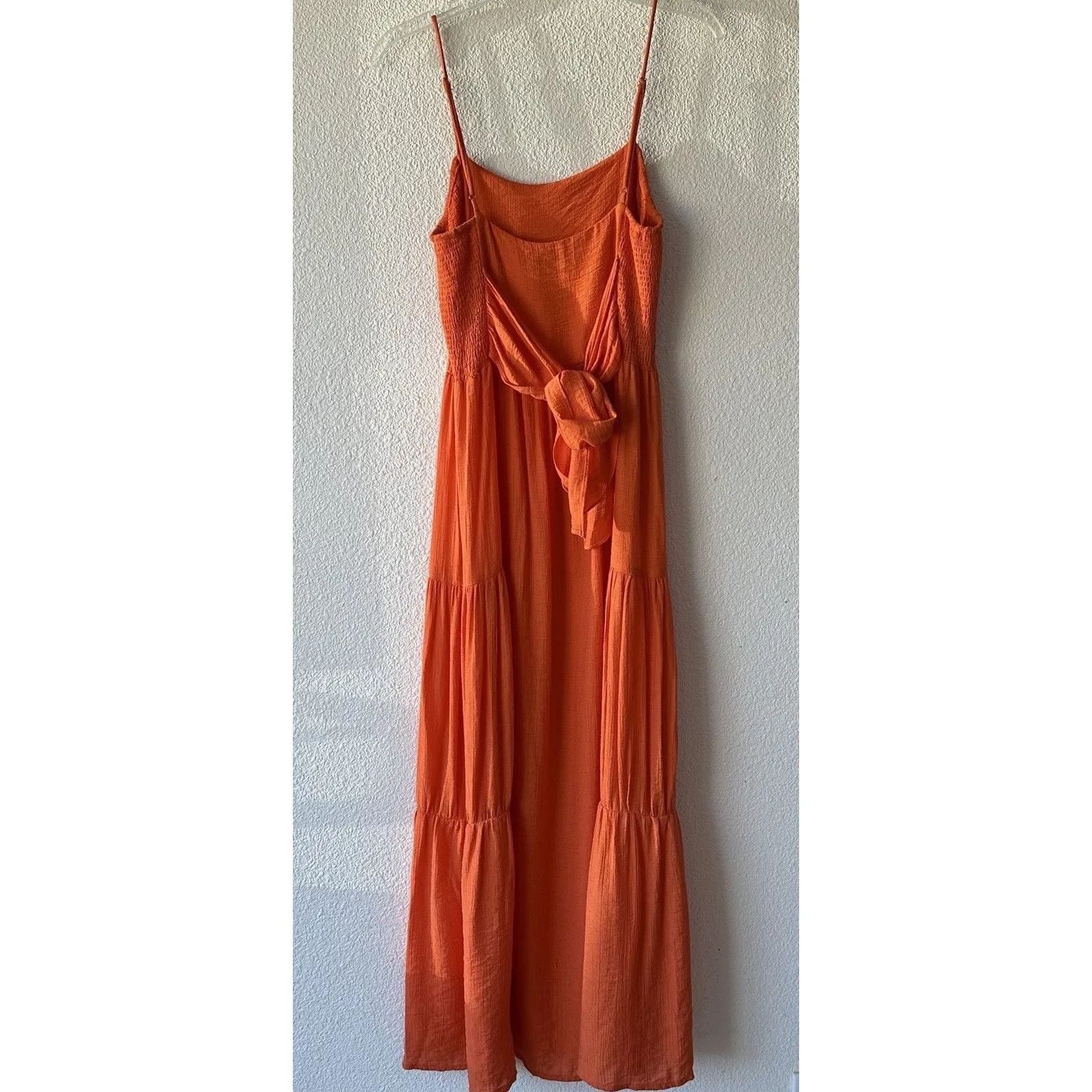 Lush Women's Maxi Dress Tie Back Size Small Orange Adjustable Straps Tiered Boho - Image 6