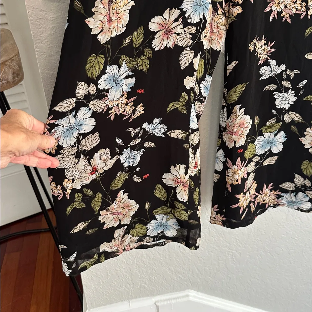 Juicy Couture Black Floral Jumpsuit Ladybugs Sample Rare Wide Leg Dark Fall - Image 3