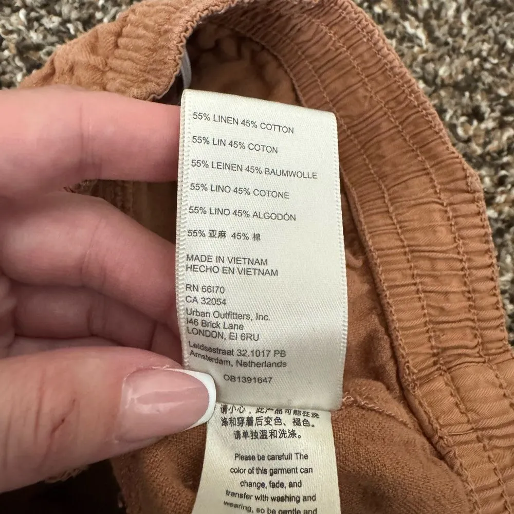 Free People Feel Good Utility Pull On Pants Sz XS Boho Linen Gauzy‎ Brown - Image 5