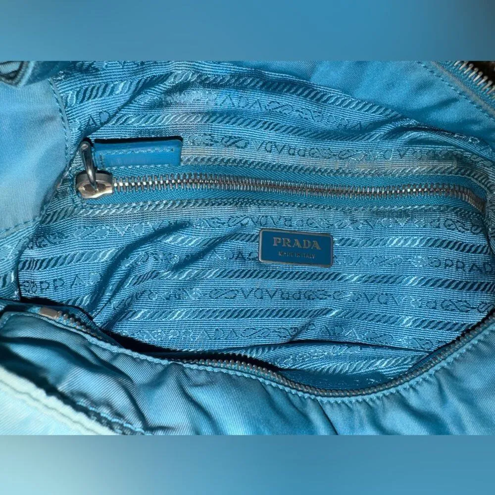 Prada Teal Tessuto Nylon with Leather Handles and Trim Tote, GUC vintage - Image 9