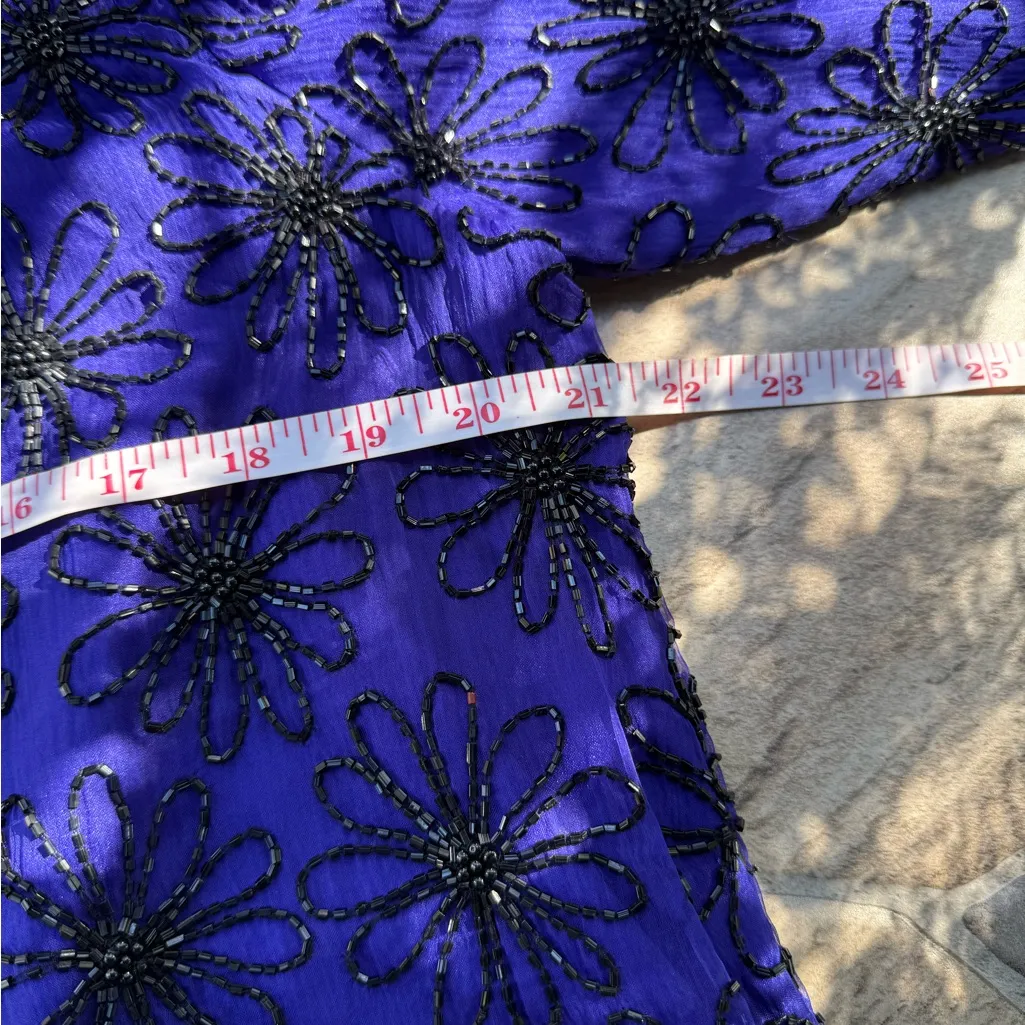 Stenay Jacket Royal Blue Purple ? Silk Black Bead Long Sleeve Lined Size M Size M - Image 6